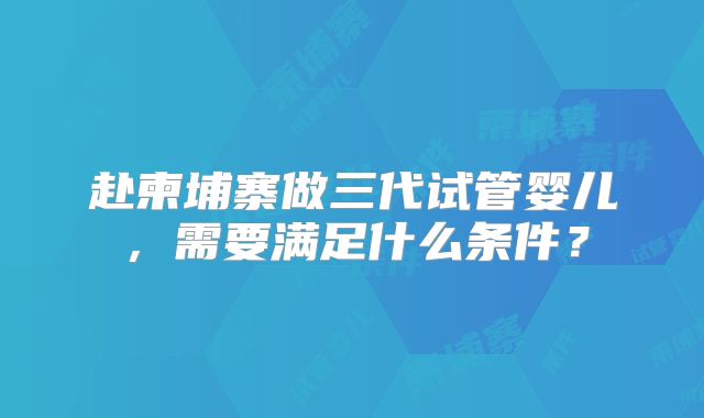 赴柬埔寨做三代试管婴儿，需要满足什么条件？