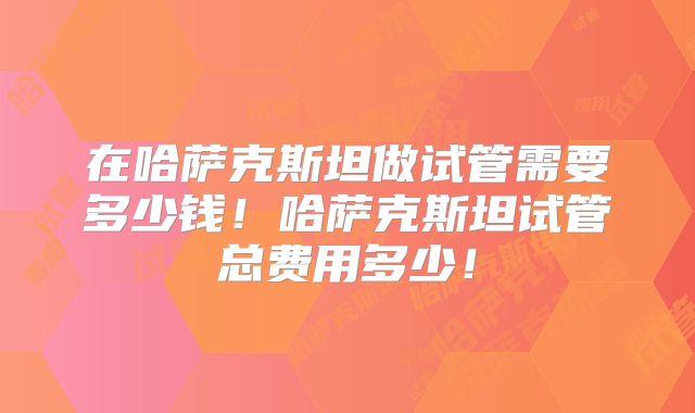 在哈萨克斯坦做试管需要多少钱！哈萨克斯坦试管总费用多少！