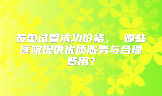 泰国试管成功价格, 哪些医院提供优质服务与合理费用?