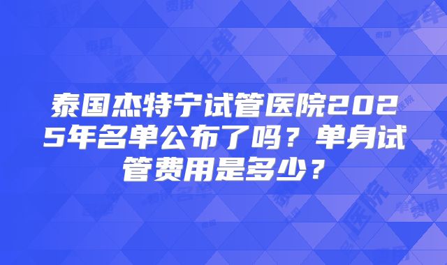 泰国杰特宁试管医院2025年名单公布了吗？单身试管费用是多少？