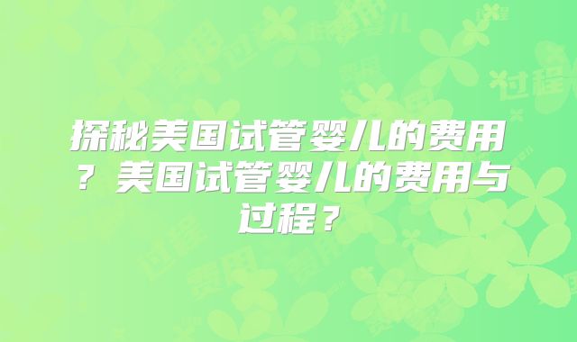 探秘美国试管婴儿的费用？美国试管婴儿的费用与过程？