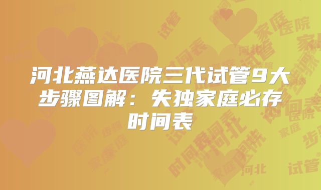 河北燕达医院三代试管9大步骤图解：失独家庭必存时间表