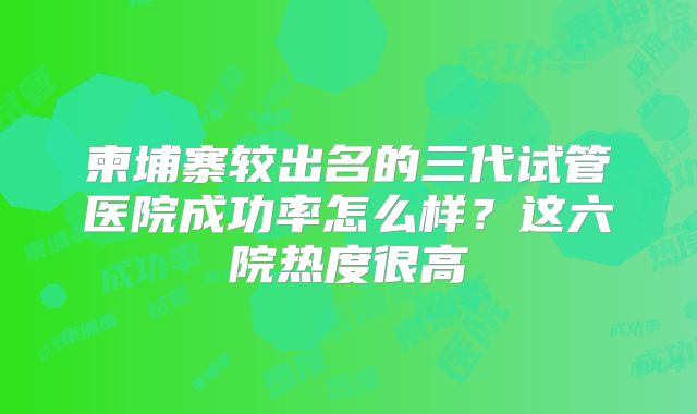 柬埔寨较出名的三代试管医院成功率怎么样？这六院热度很高