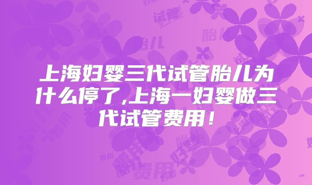 上海妇婴三代试管胎儿为什么停了,上海一妇婴做三代试管费用！