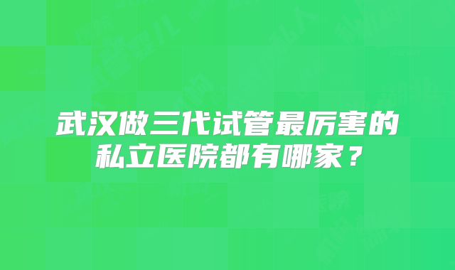武汉做三代试管最厉害的私立医院都有哪家？