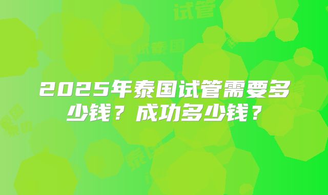 2025年泰国试管需要多少钱？成功多少钱？