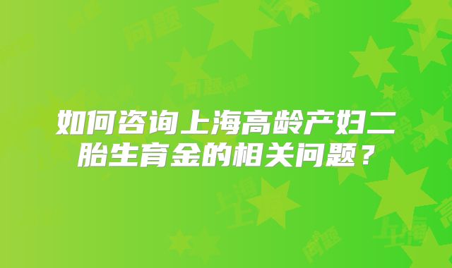 如何咨询上海高龄产妇二胎生育金的相关问题？