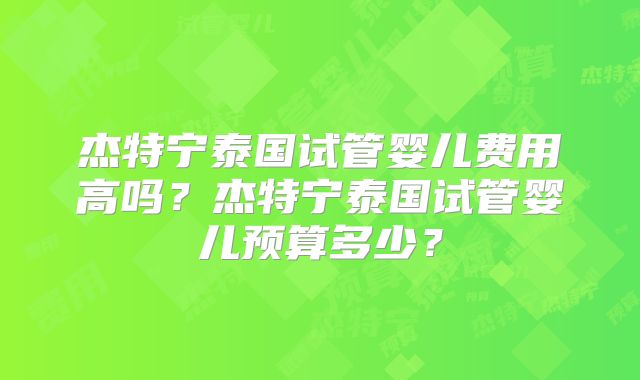 杰特宁泰国试管婴儿费用高吗？杰特宁泰国试管婴儿预算多少？