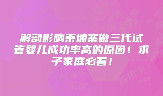 解剖影响柬埔寨做三代试管婴儿成功率高的原因！求子家庭必看！