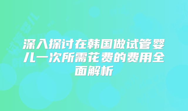 深入探讨在韩国做试管婴儿一次所需花费的费用全面解析