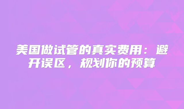 美国做试管的真实费用：避开误区，规划你的预算