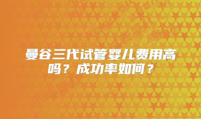 曼谷三代试管婴儿费用高吗？成功率如何？