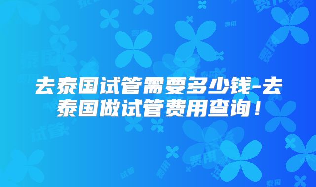 去泰国试管需要多少钱-去泰国做试管费用查询!