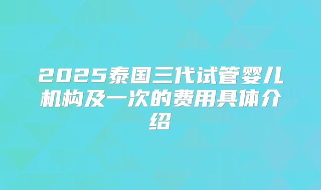 2025泰国三代试管婴儿机构及一次的费用具体介绍
