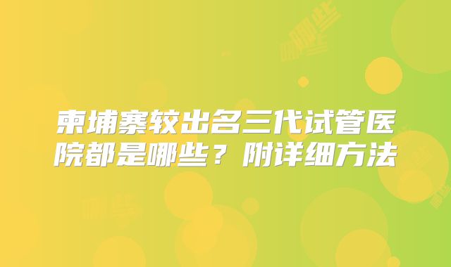 柬埔寨较出名三代试管医院都是哪些?附详细方法