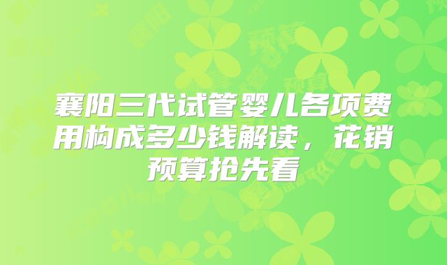 襄阳三代试管婴儿各项费用构成多少钱解读，花销预算抢先看