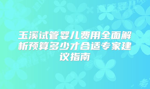 玉溪试管婴儿费用全面解析预算多少才合适专家建议指南