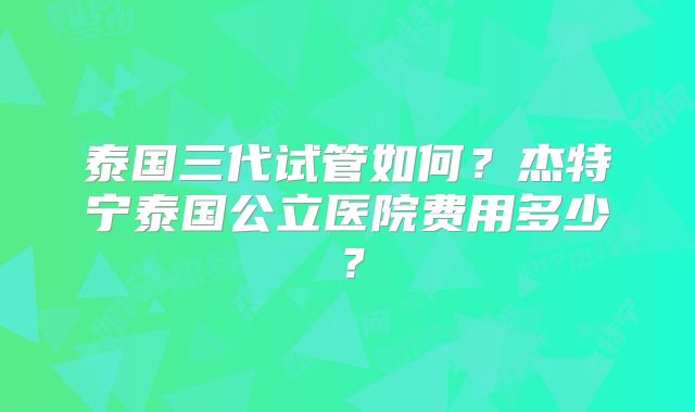 泰国三代试管如何？杰特宁泰国公立医院费用多少？