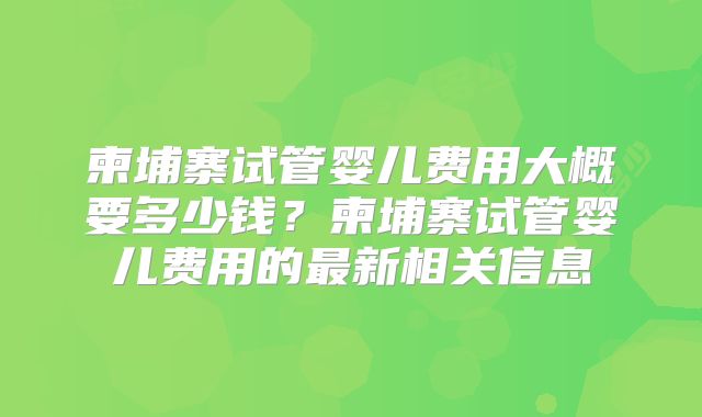 柬埔寨试管婴儿费用大概要多少钱？柬埔寨试管婴儿费用的最新相关信息