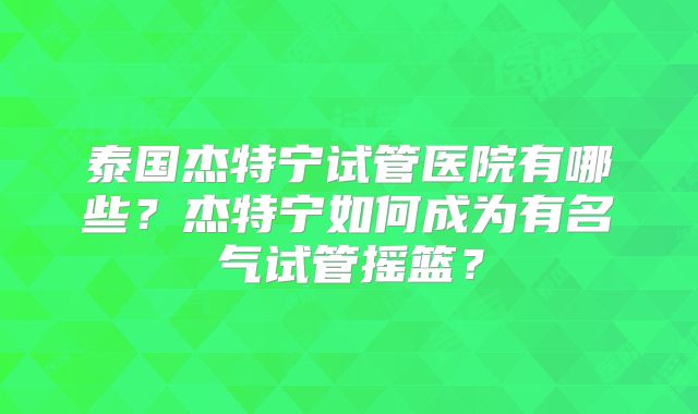 泰国杰特宁试管医院有哪些?杰特宁如何成为有名气试管摇篮?