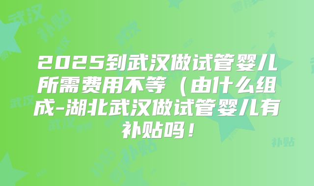 2025到武汉做试管婴儿所需费用不等(由什么组成-湖北武汉做试管婴儿有补贴吗!