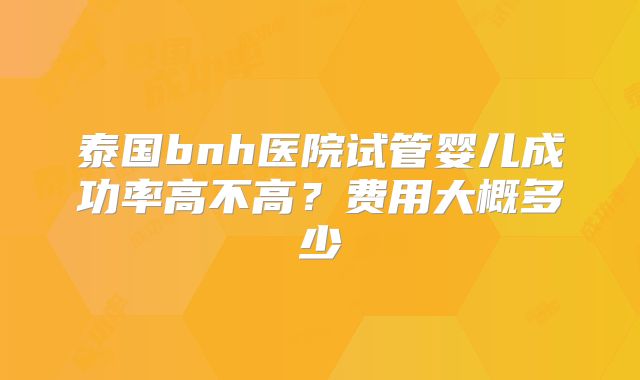 泰国bnh医院试管婴儿成功率高不高？费用大概多少