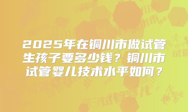 2025年在铜川市做试管生孩子要多少钱？铜川市试管婴儿技术水平如何？