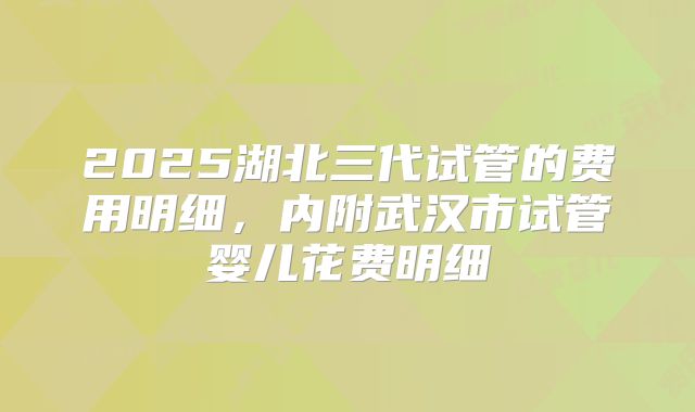 2025湖北三代试管的费用明细，内附武汉市试管婴儿花费明细