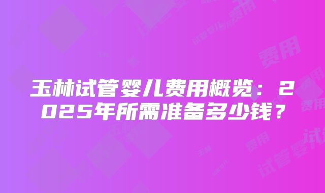 玉林试管婴儿费用概览:2025年所需准备多少钱?