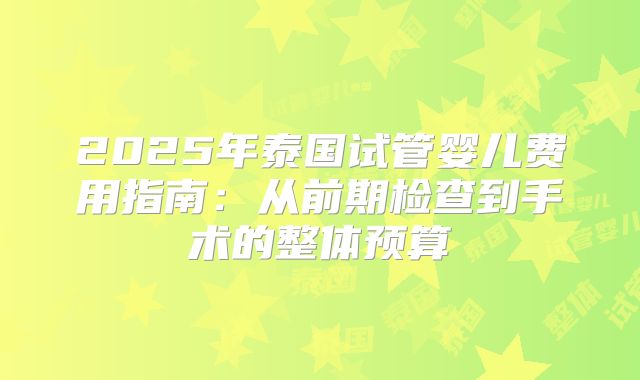 2025年泰国试管婴儿费用指南：从前期检查到手术的整体预算