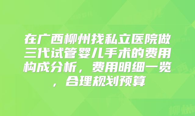 在广西柳州找私立医院做三代试管婴儿手术的费用构成分析，费用明细一览，合理规划预算