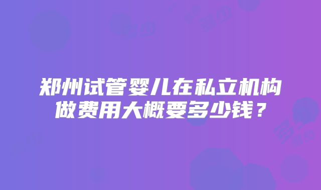 郑州试管婴儿在私立机构做费用大概要多少钱？