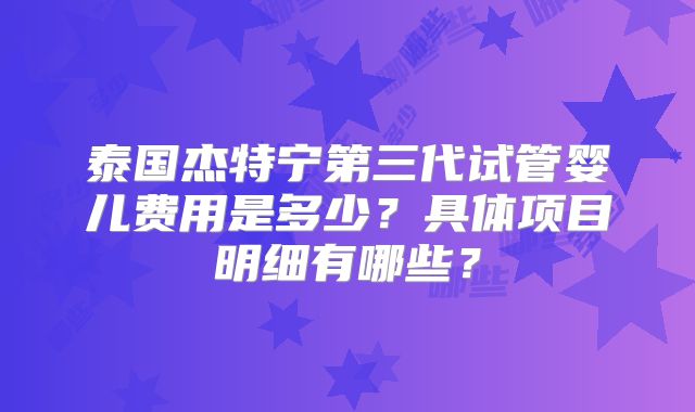 泰国杰特宁第三代试管婴儿费用是多少?具体项目明细有哪些?
