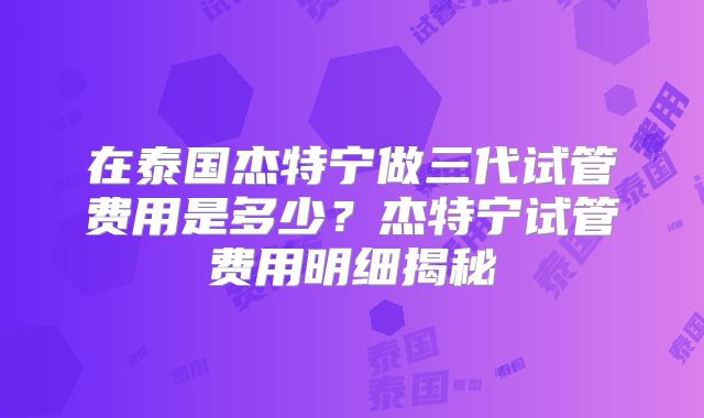 在泰国杰特宁做三代试管费用是多少？杰特宁试管费用明细揭秘