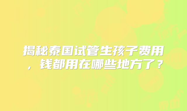 揭秘泰国试管生孩子费用,钱都用在哪些地方了?