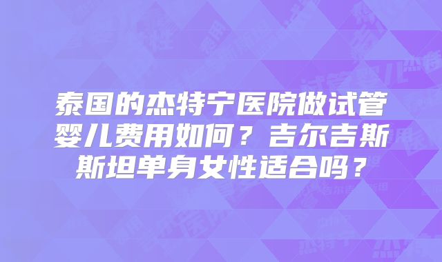 泰国的杰特宁医院做试管婴儿费用如何?吉尔吉斯斯坦单身女性适合吗?