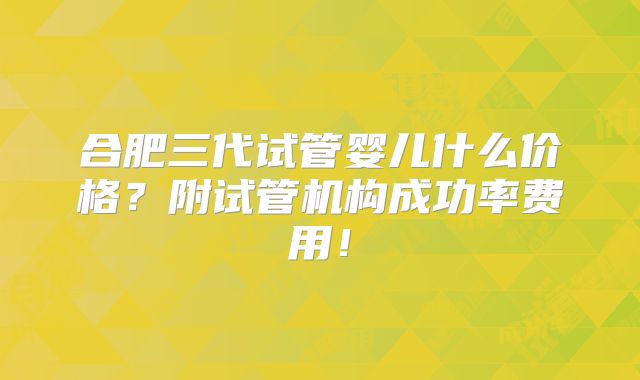合肥三代试管婴儿什么价格？附试管机构成功率费用！