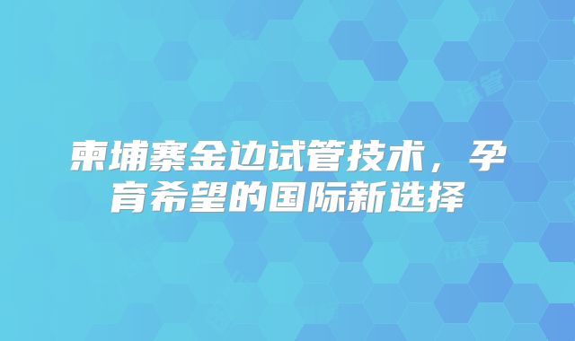 柬埔寨金边试管技术,孕育希望的国际新选择