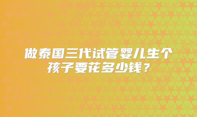 做泰国三代试管婴儿生个孩子要花多少钱？
