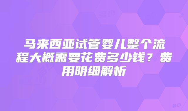 马来西亚试管婴儿整个流程大概需要花费多少钱？费用明细解析