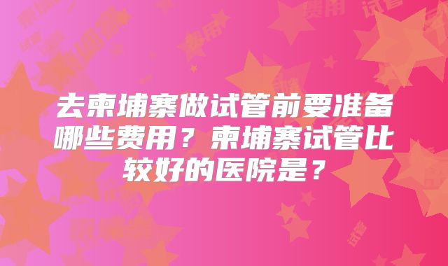 去柬埔寨做试管前要准备哪些费用？柬埔寨试管比较好的医院是？