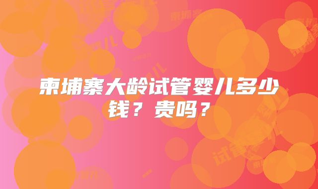 柬埔寨大龄试管婴儿多少钱？贵吗？