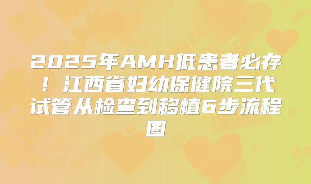 2025年AMH低患者必存！江西省妇幼保健院三代试管从检查到移植6步流程图