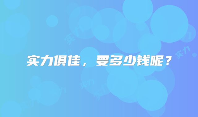 实力俱佳，要多少钱呢？
