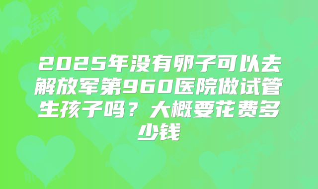 2025年没有卵子可以去解放军第960医院做试管生孩子吗?大概要花费多少钱