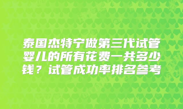 泰国杰特宁做第三代试管婴儿的所有花费一共多少钱？试管成功率排名参考