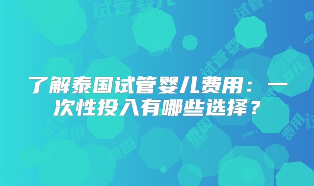了解泰国试管婴儿费用:一次性投入有哪些选择?