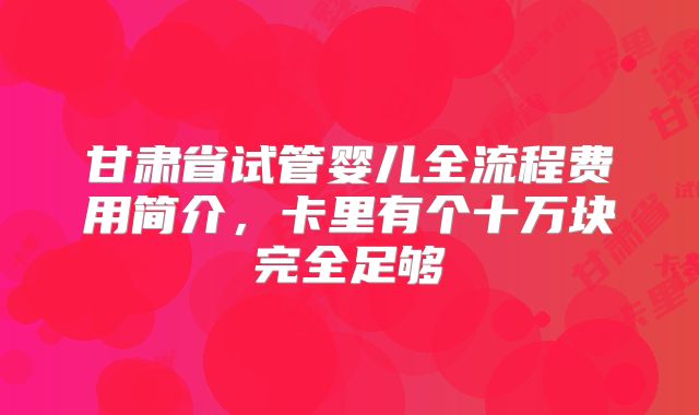 甘肃省试管婴儿全流程费用简介，卡里有个十万块完全足够