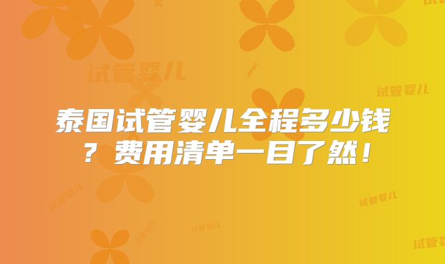 泰国试管婴儿全程多少钱？费用清单一目了然！