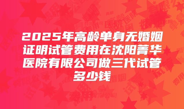 2025年高龄单身无婚姻证明试管费用在沈阳菁华医院有限公司做三代试管多少钱